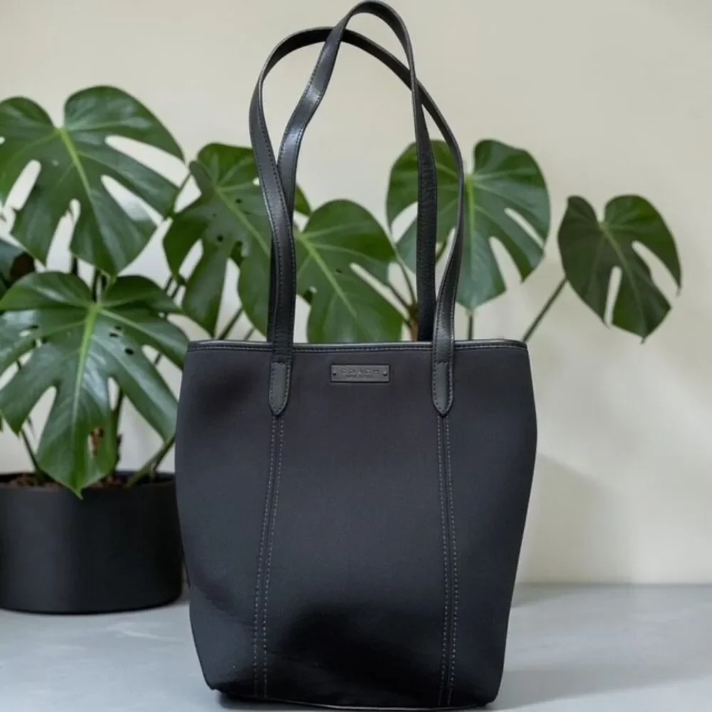 Vintage Coach Neo Lunch Tote Black Neoprene Leather Trim Bag 6201 EUC